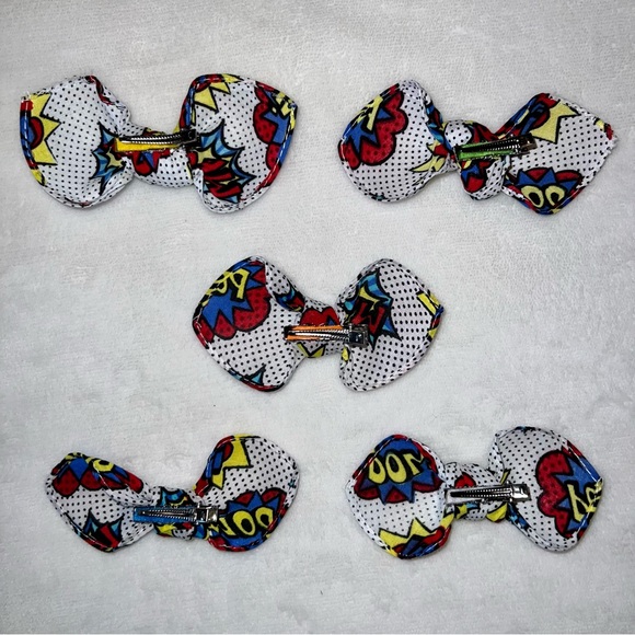 Comic Book Words Polka Dot Bandana Knotted Hair Bow - Picture 10 of 11